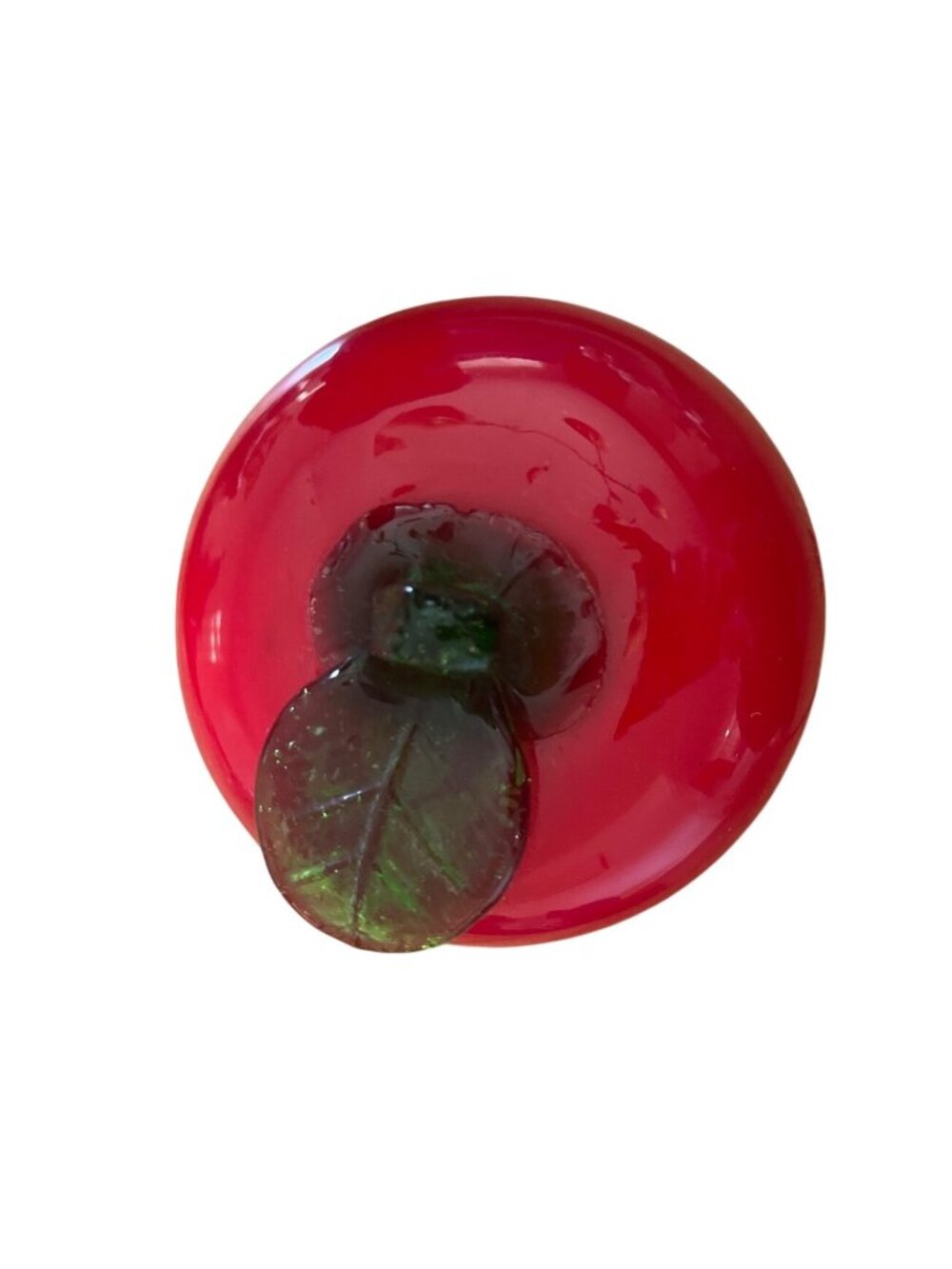 Vtg Handblown Glass Apple Figurine Red With Green Stem & Leaf Display Decor - Picture 4 of 5